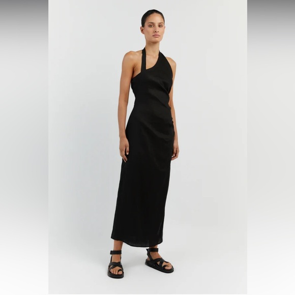 Dissh Black Asym Linen Midi Dress - Picture 1 of 5